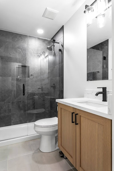 Custom tile shower remodel with grey accents in Vancouver WA